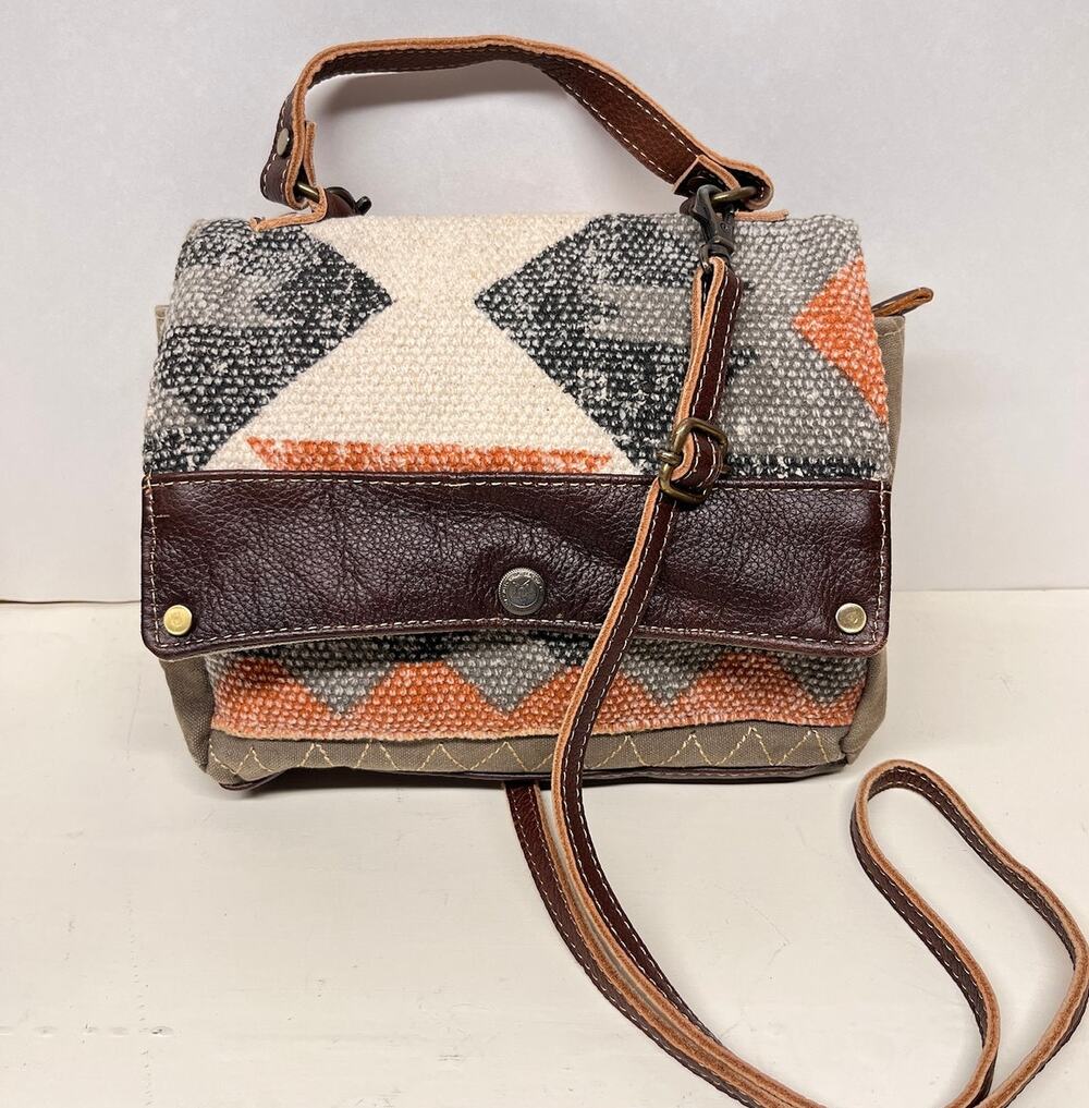 Myra Crossbody Bag Canvas Cowhide Leather